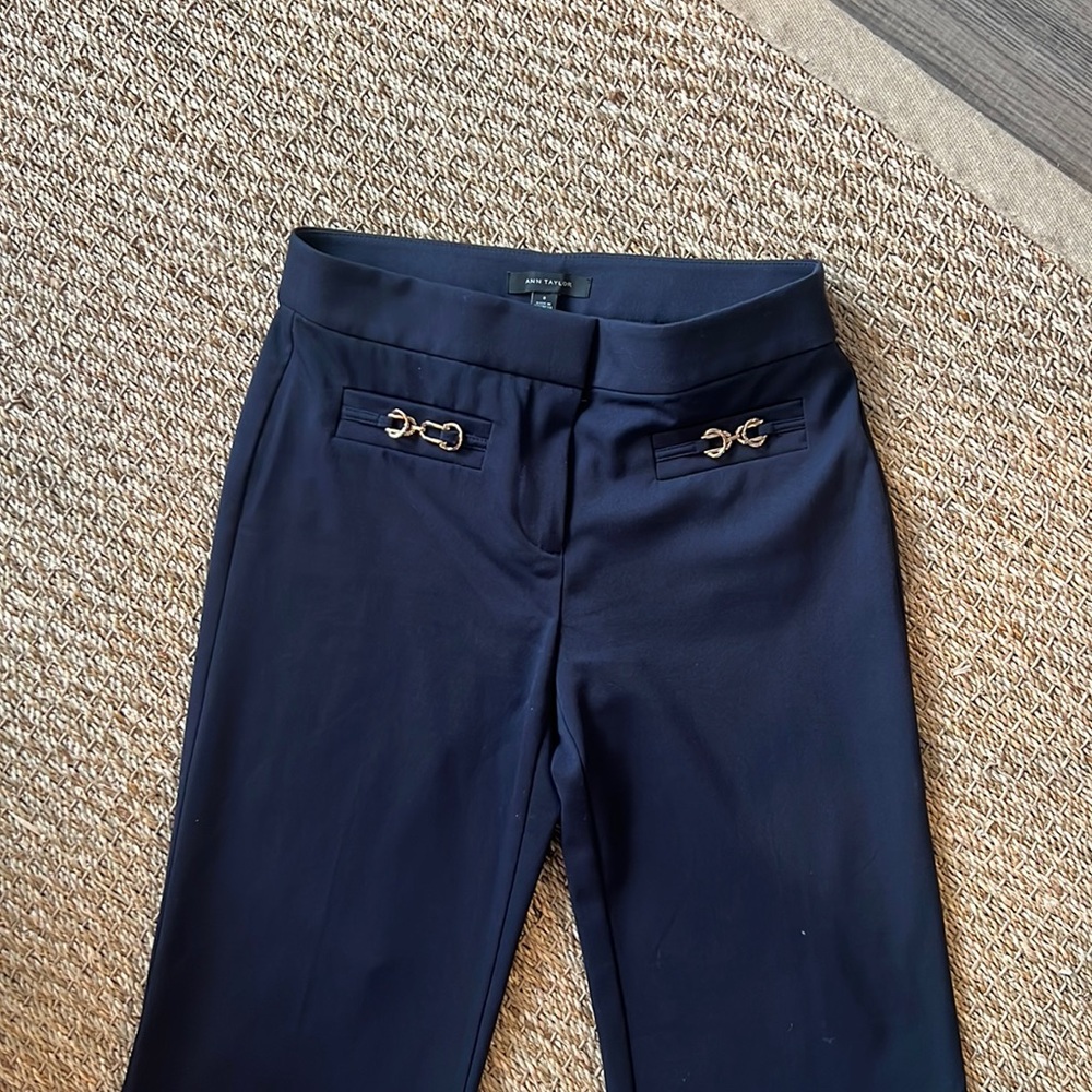 Ann Taylor Horsebit Navy Blue wide leg work pants